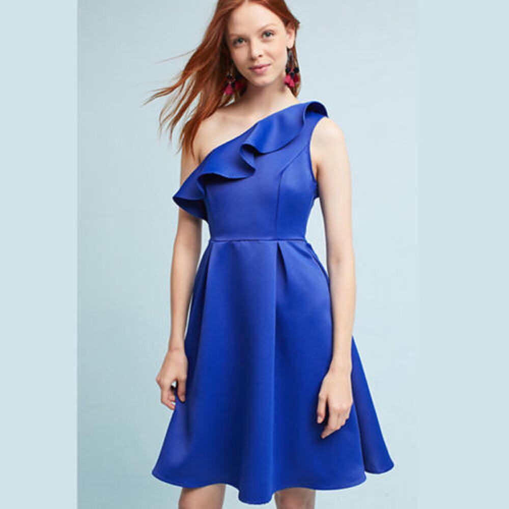 New Anthropologie Seen Worn Kept Shreya Fit & Flare Blue Midi Dress $158 Size 2